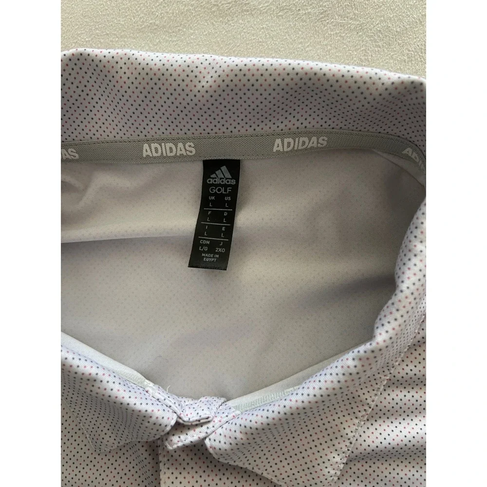 Adidas Golf Mens Large White Micro Dot Performance Short Sleeve Polo Shirt L